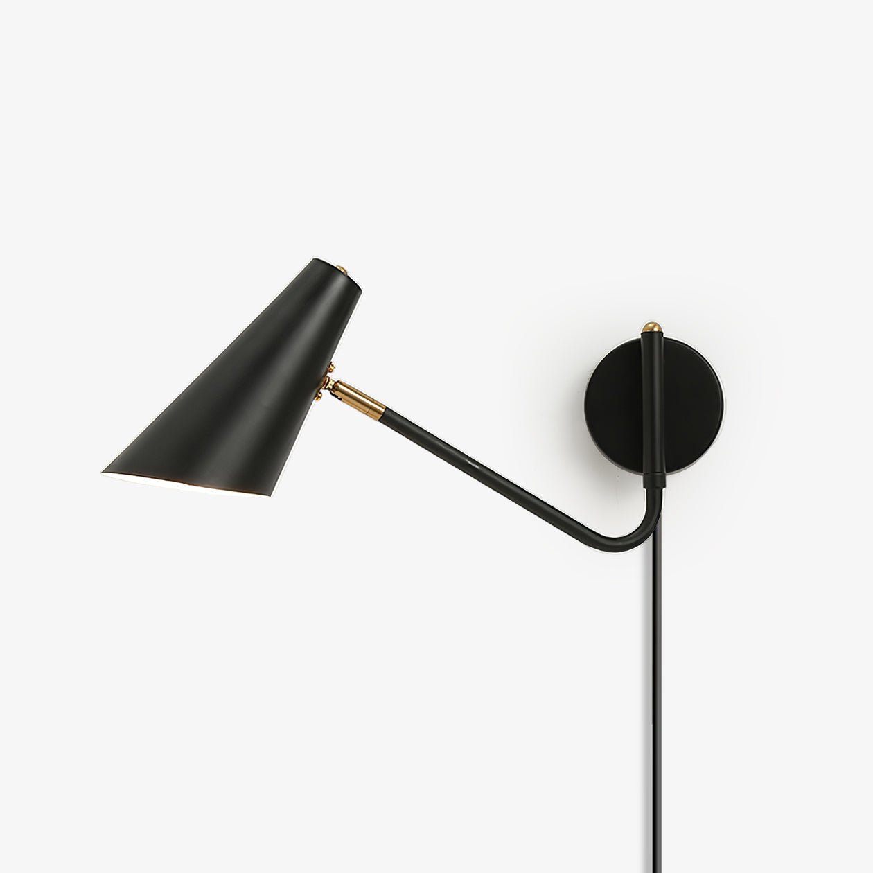 Apex Adjustable Swing Arm Wall Sconce Plug In Light with Conical Steel Shade in Black and Gold