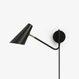 Apex Adjustable Swing Arm Wall Sconce Plug In Light with Conical Steel Shade in Black and Gold