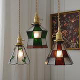 Arabic Style Mosaic Drop Pendant Lamp with Hand Blown Glass and Brass Finish