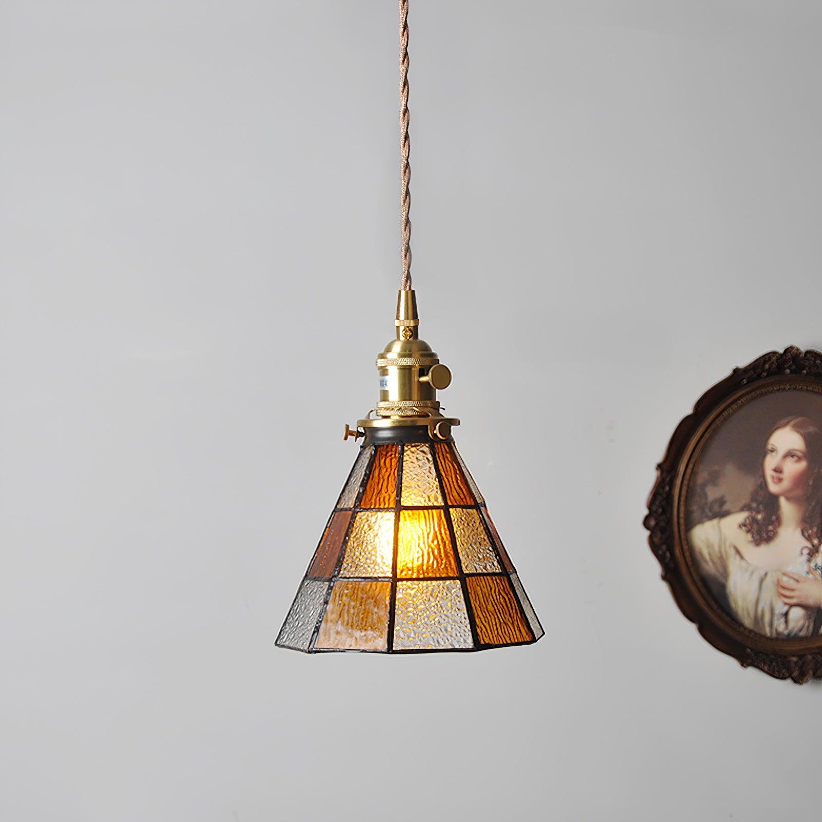 Arabic Style Mosaic Drop Pendant Lamp with Hand Blown Glass and Brass Finish