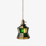Arabic Style Mosaic Drop Pendant Lamp with Hand Blown Glass and Brass Finish