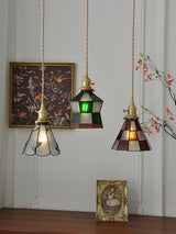 Arabic Style Mosaic Drop Pendant Lamp with Hand Blown Glass and Brass Finish