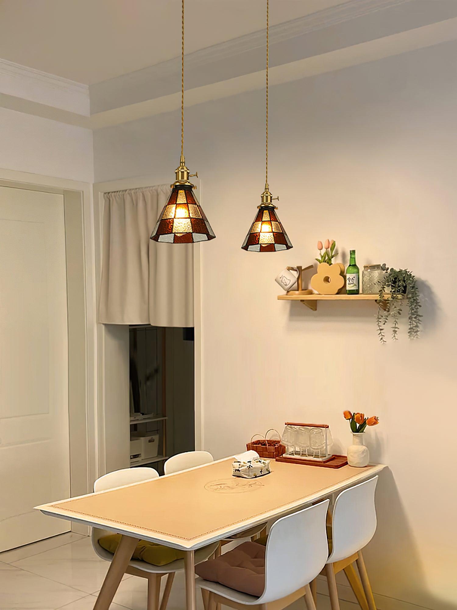 Arabic Style Mosaic Drop Pendant Lamp with Hand Blown Glass and Brass Finish