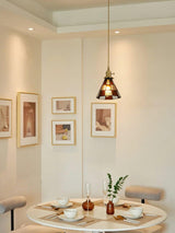 Arabic Style Mosaic Drop Pendant Lamp with Hand Blown Glass and Brass Finish