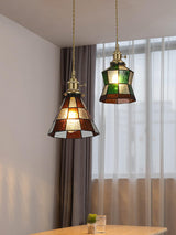 Arabic Style Mosaic Drop Pendant Lamp with Hand Blown Glass and Brass Finish