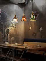 Arabic Style Mosaic Drop Pendant Lamp with Hand Blown Glass and Brass Finish