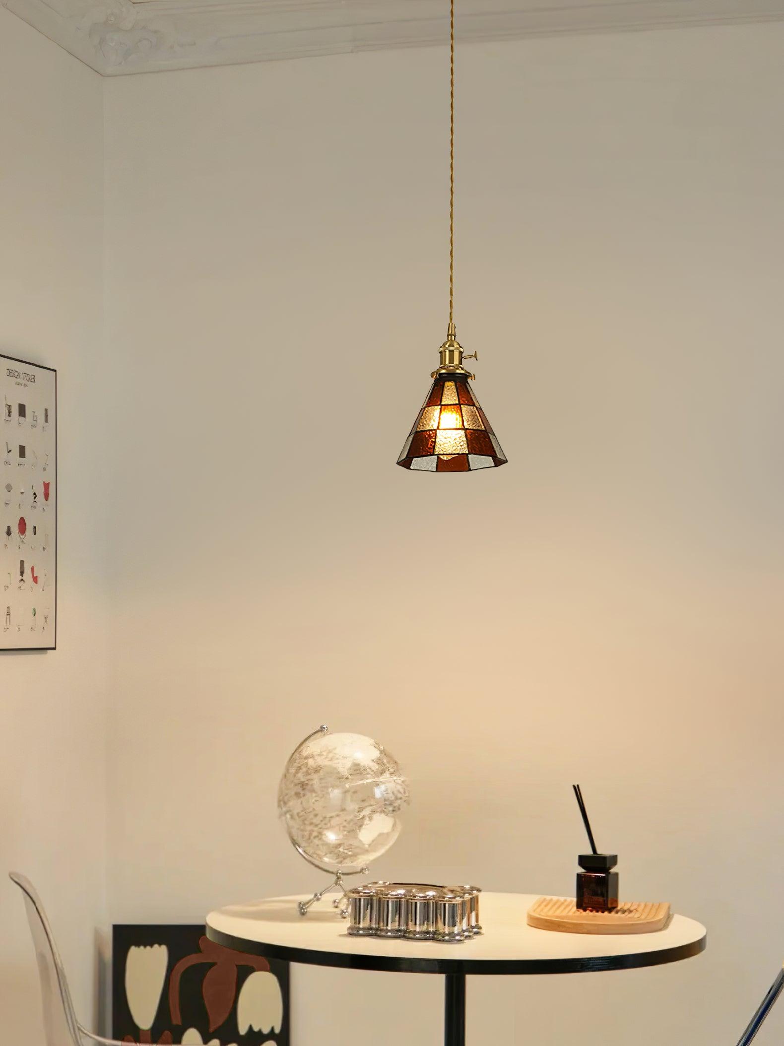 Arabic Style Mosaic Drop Pendant Lamp with Hand Blown Glass and Brass Finish