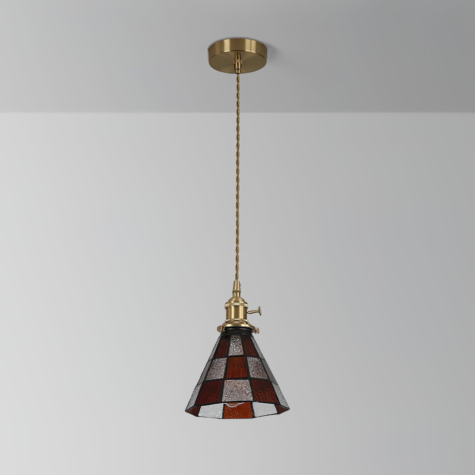 Arabic Style Mosaic Drop Pendant Lamp with Hand Blown Glass and Brass Finish