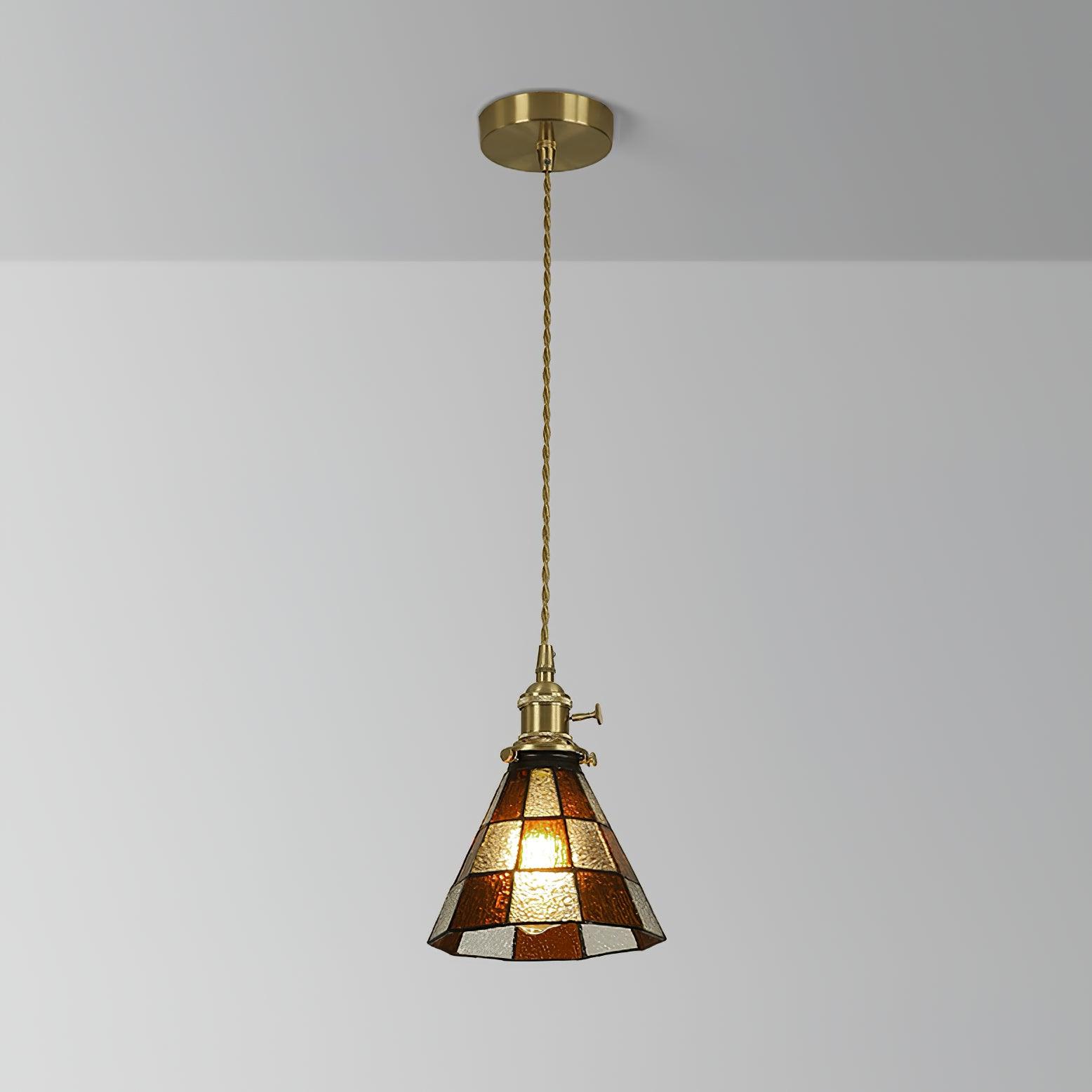 Arabic Style Mosaic Drop Pendant Lamp with Hand Blown Glass and Brass Finish