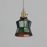 Arabic Style Mosaic Drop Pendant Lamp with Hand Blown Glass and Brass Finish