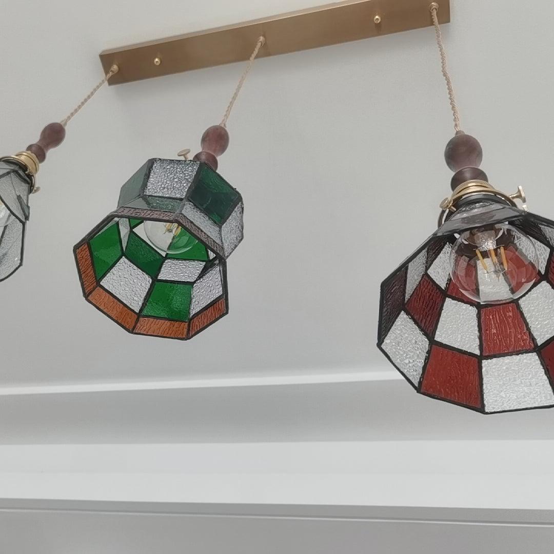 Arabic Style Mosaic Drop Pendant Lamp with Hand Blown Glass and Brass Finish