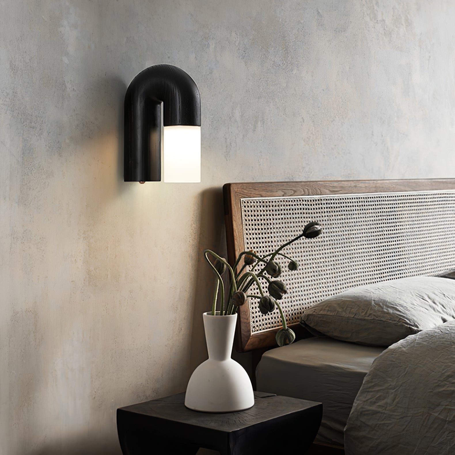 Arcus Modern Curved Wood Wall Sconce Integrated LED Lighting for Bedroom and Hallway