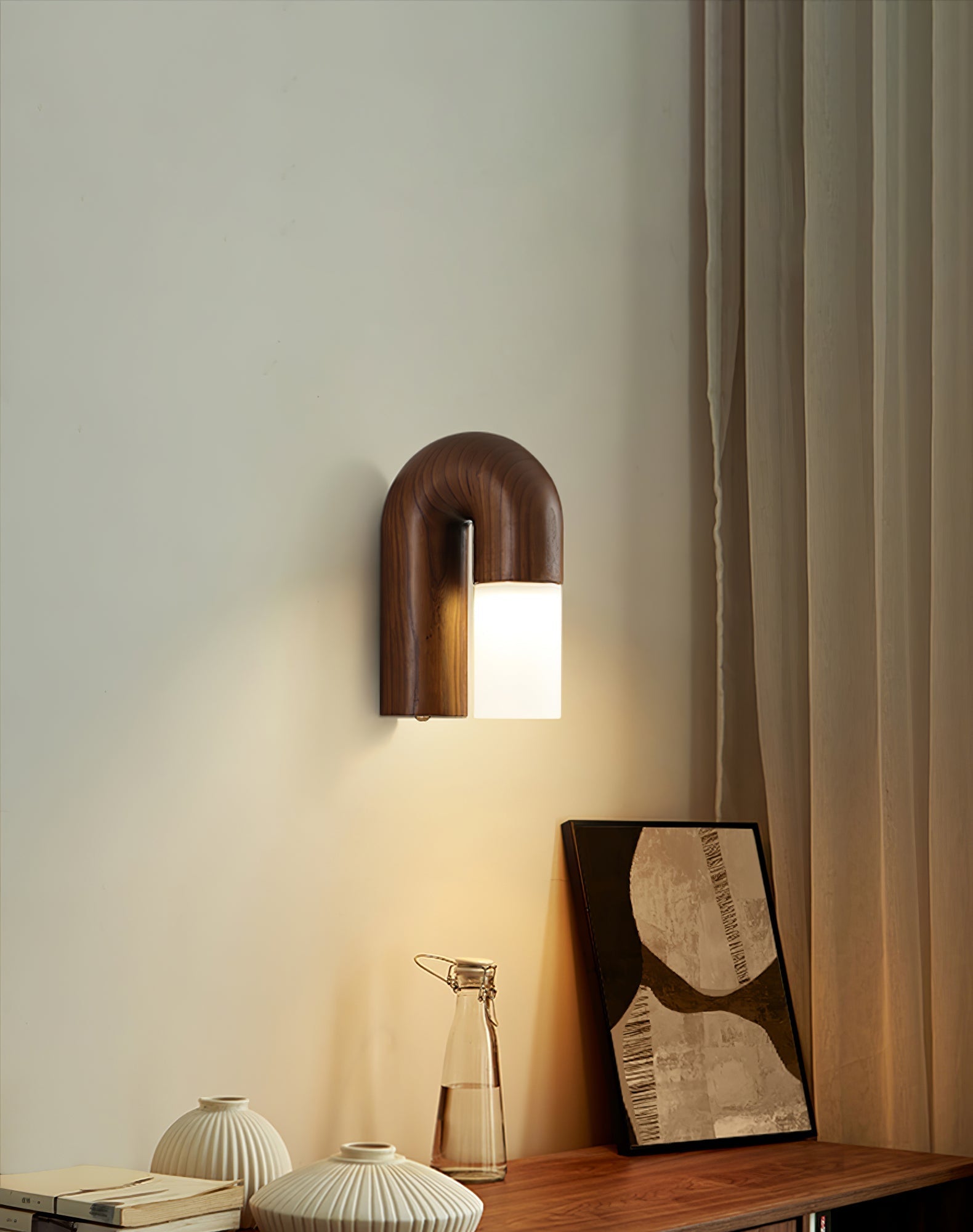 Arcus Modern Curved Wood Wall Sconce Integrated LED Lighting for Bedroom and Hallway