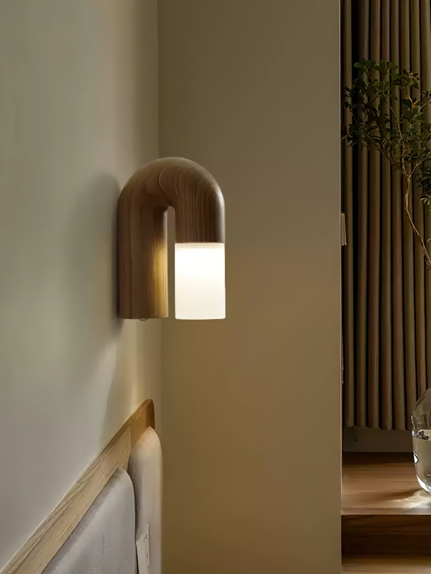 Arcus Modern Curved Wood Wall Sconce Integrated LED Lighting for Bedroom and Hallway