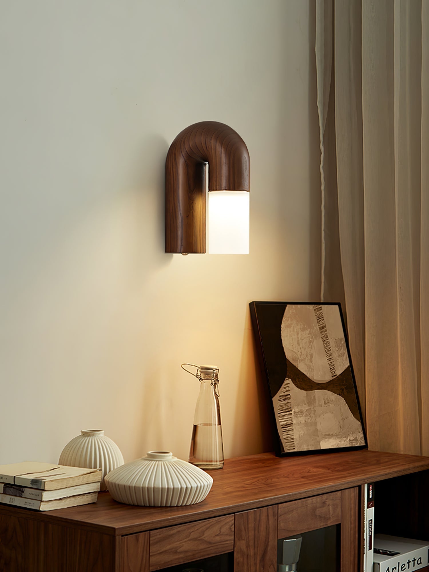 Arcus Modern Curved Wood Wall Sconce Integrated LED Lighting for Bedroom and Hallway