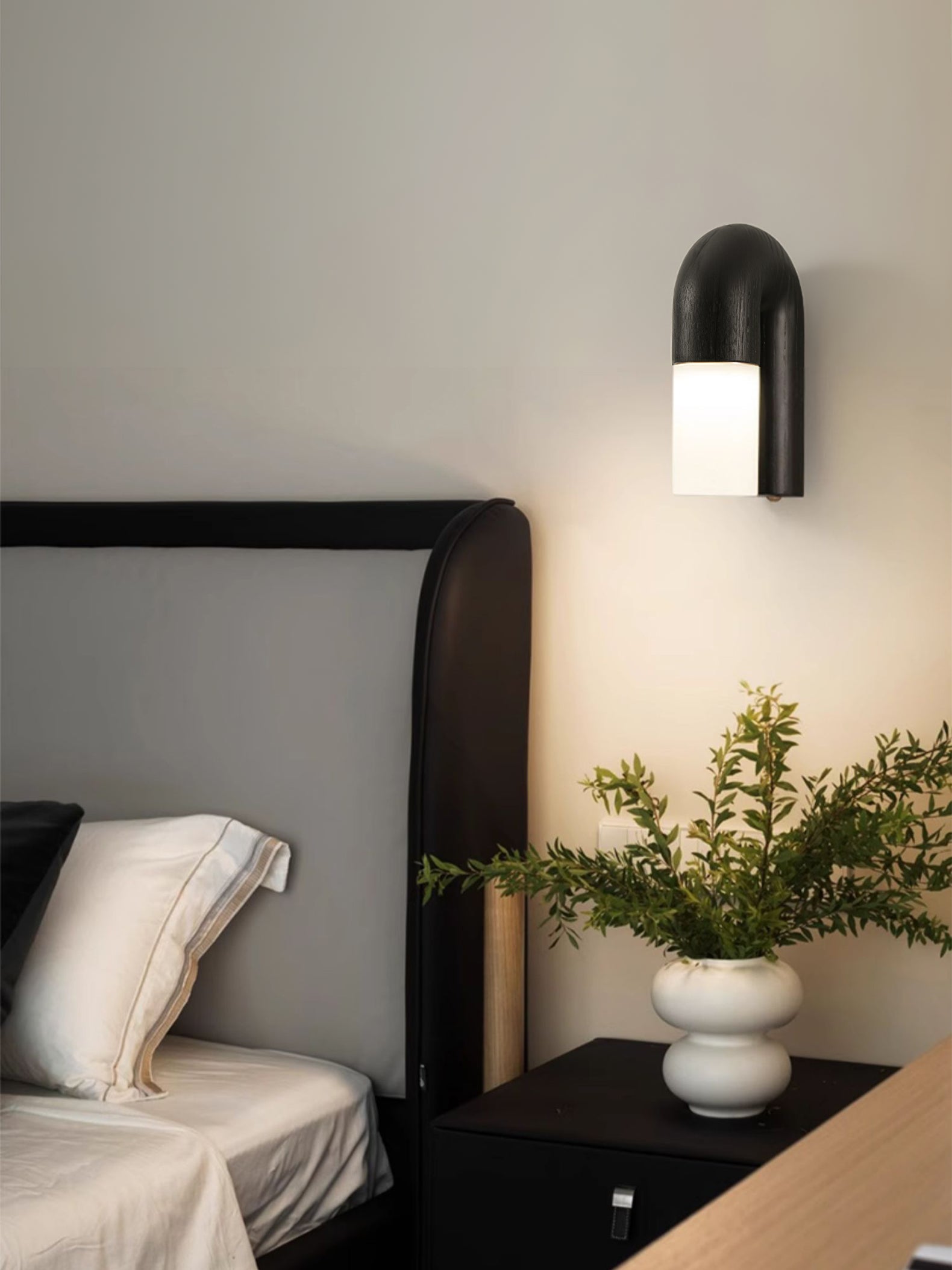 Arcus Modern Curved Wood Wall Sconce Integrated LED Lighting for Bedroom and Hallway