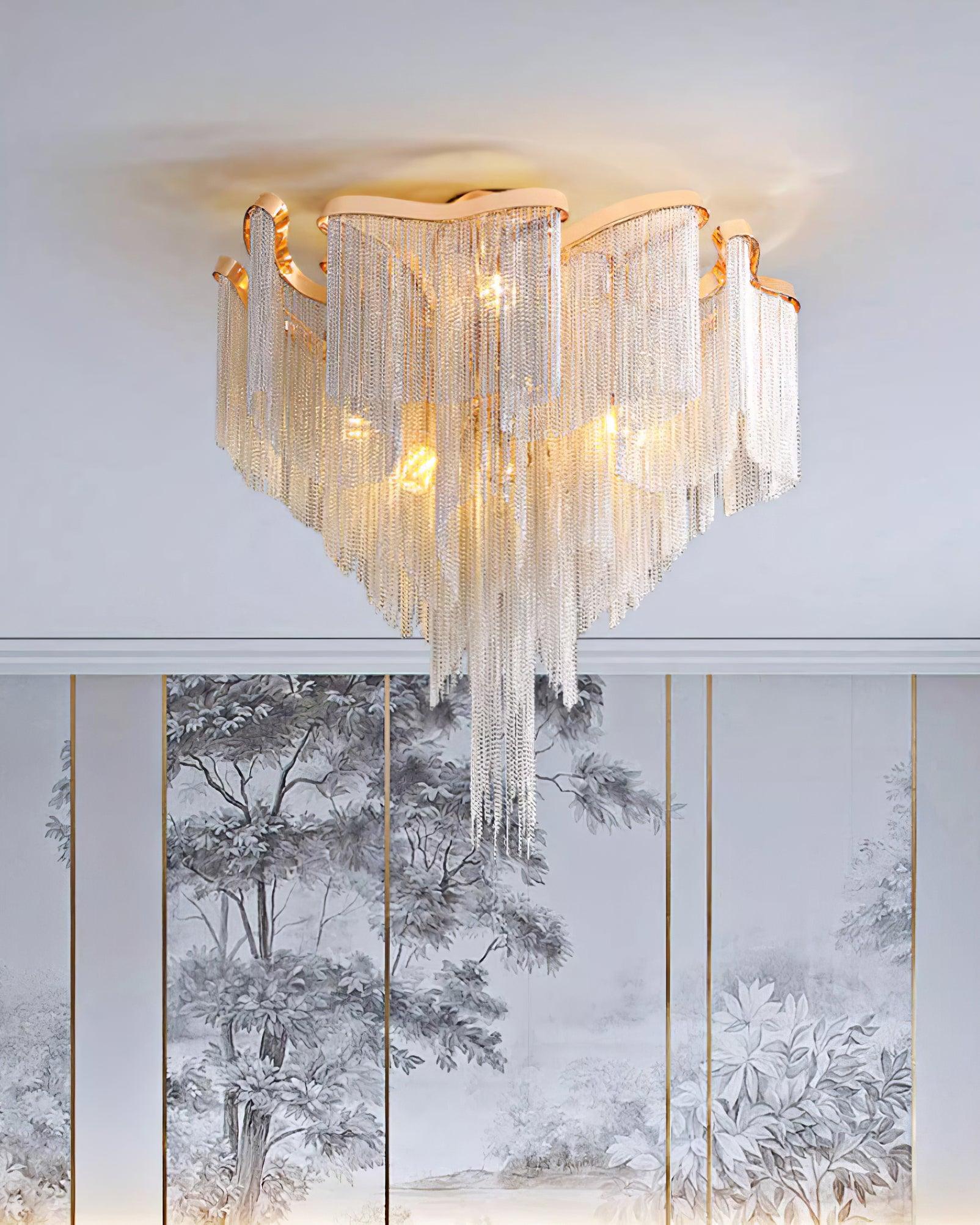 art-deco-aluminum-chain-tassel-semi-flush-mount-ceiling-chandelier-in-gold-and-silver