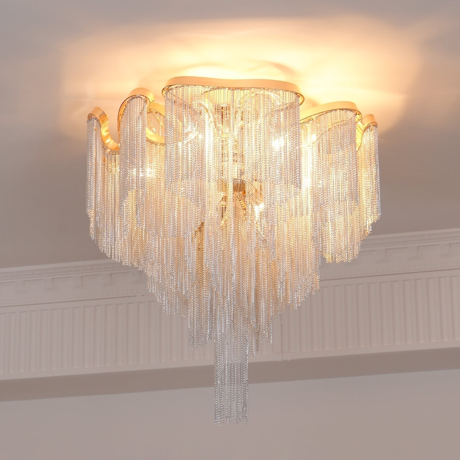art-deco-aluminum-chain-tassel-semi-flush-mount-ceiling-chandelier-in-gold-and-silver