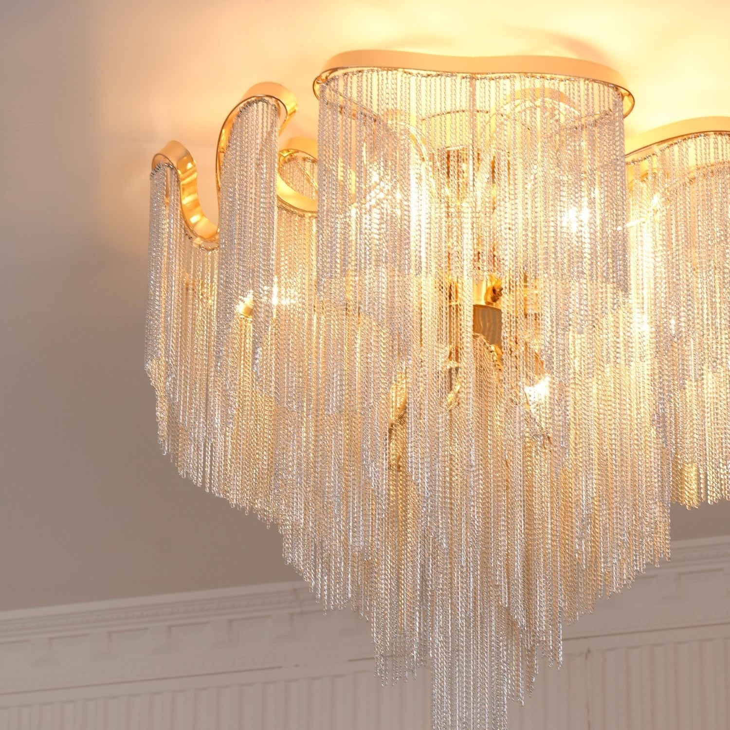 art-deco-aluminum-chain-tassel-semi-flush-mount-ceiling-chandelier-in-gold-and-silver