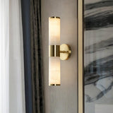 Art Deco Cylinder Alabaster Wall Sconce Luxury Antique Brass Finish Sconce Lighting