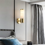 Art Deco Cylinder Alabaster Wall Sconce Luxury Antique Brass Finish Sconce Lighting