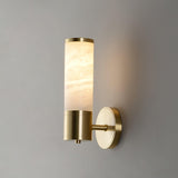 Art Deco Cylinder Alabaster Wall Sconce Luxury Antique Brass Finish Sconce Lighting