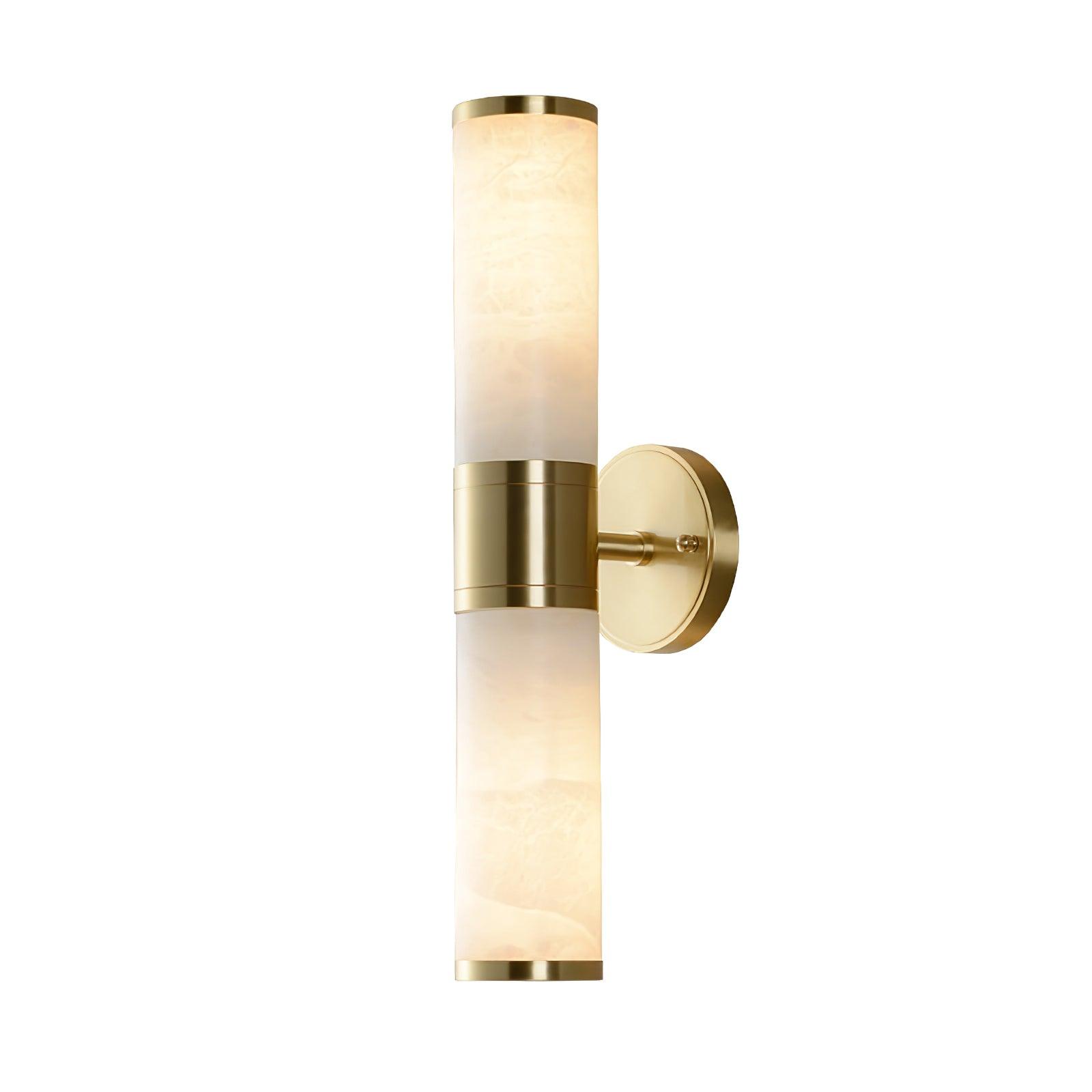 Art Deco Cylinder Alabaster Wall Sconce Luxury Antique Brass Finish Sconce Lighting