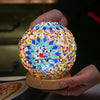 Art Deco Stained Glass Mosaic LED Bedside Lamp with Remote Control and Wooden Base