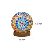 Art Deco Stained Glass Mosaic LED Bedside Lamp with Remote Control and Wooden Base