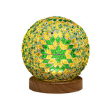 Art Deco Stained Glass Mosaic LED Bedside Lamp with Remote Control and Wooden Base
