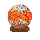 Art Deco Stained Glass Mosaic LED Bedside Lamp with Remote Control and Wooden Base