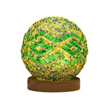 Art Deco Stained Glass Mosaic LED Bedside Lamp with Remote Control and Wooden Base