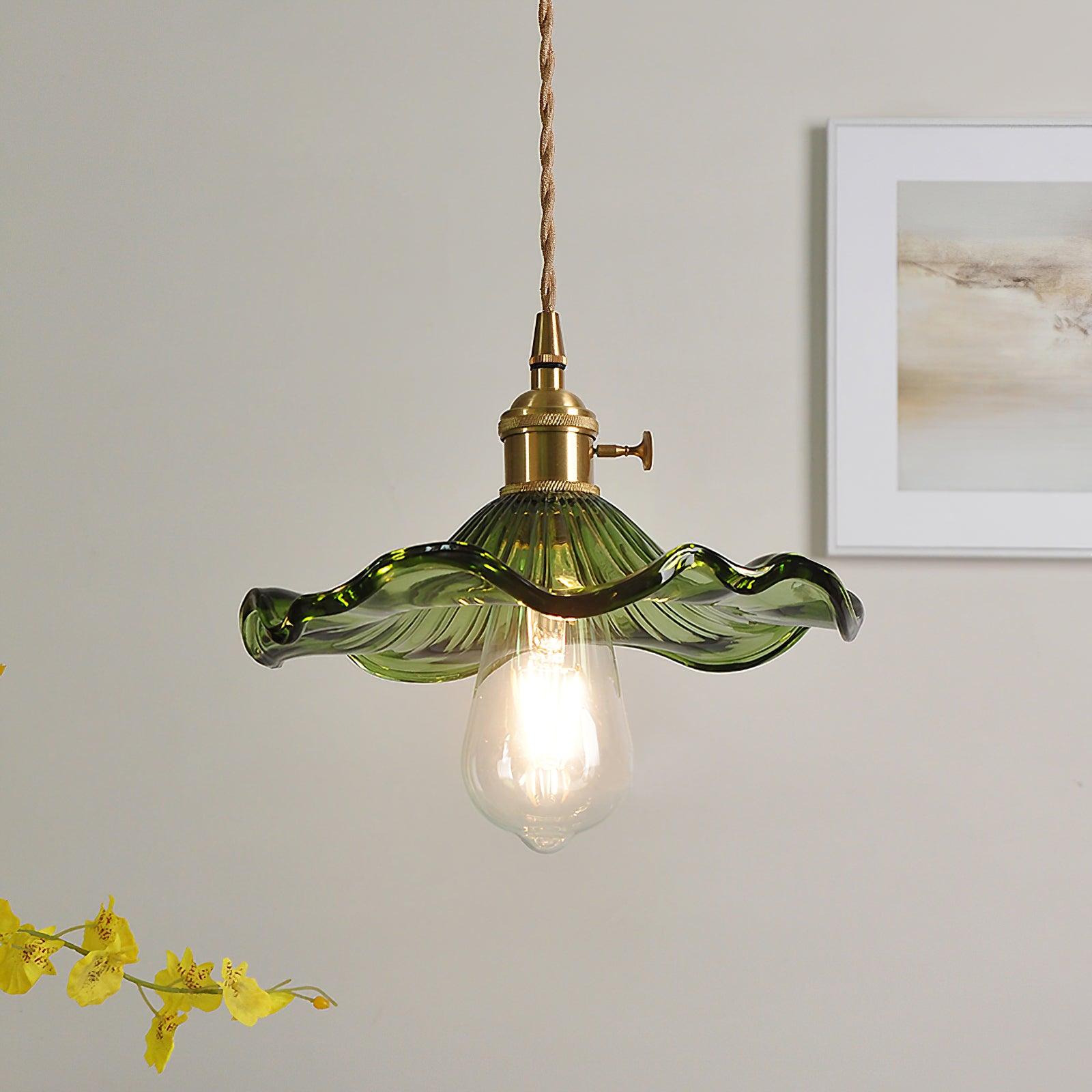 Art Nouveau Glass Hibiscus Flower Swag Pendant Light with Plug for Indoor Decor