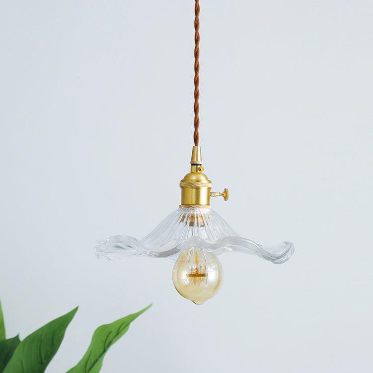 Art Nouveau Glass Hibiscus Flower Swag Pendant Light with Plug for Indoor Decor