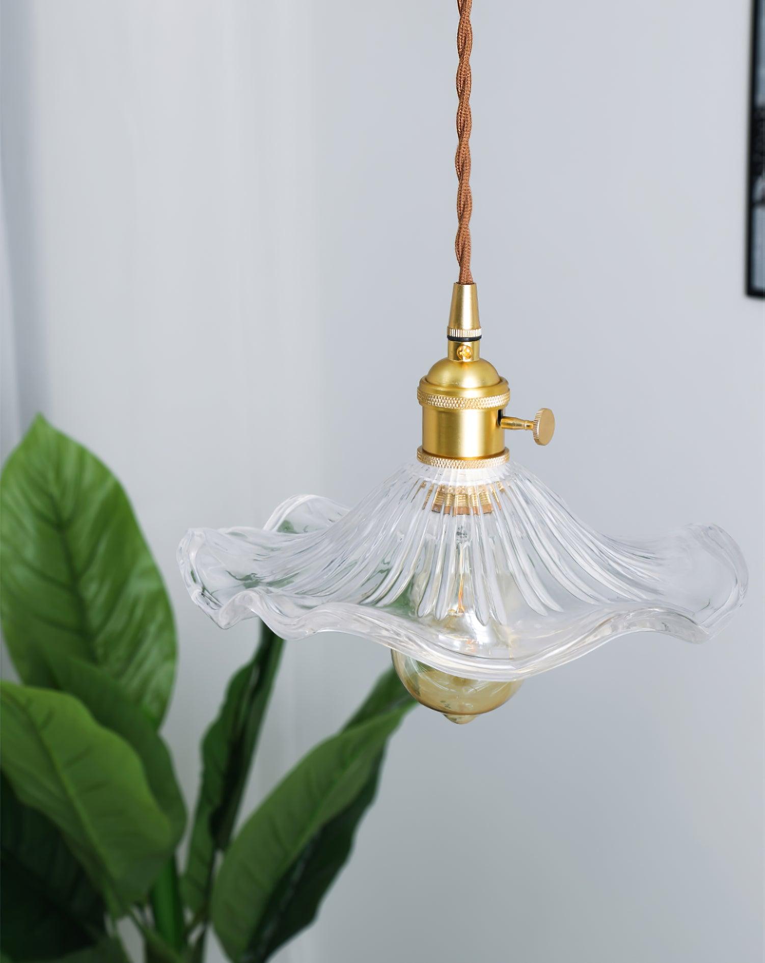 Art Nouveau Glass Hibiscus Flower Swag Pendant Light with Plug for Indoor Decor