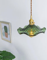 Art Nouveau Glass Hibiscus Flower Swag Pendant Light with Plug for Indoor Decor