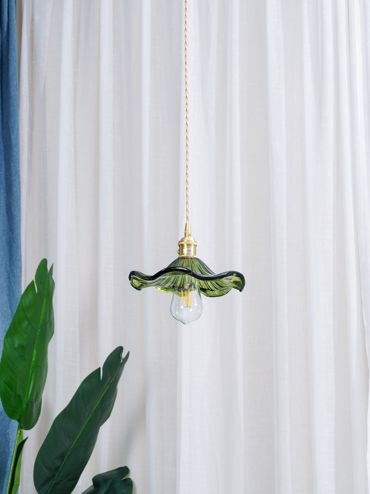 Art Nouveau Glass Hibiscus Flower Swag Pendant Light with Plug for Indoor Decor
