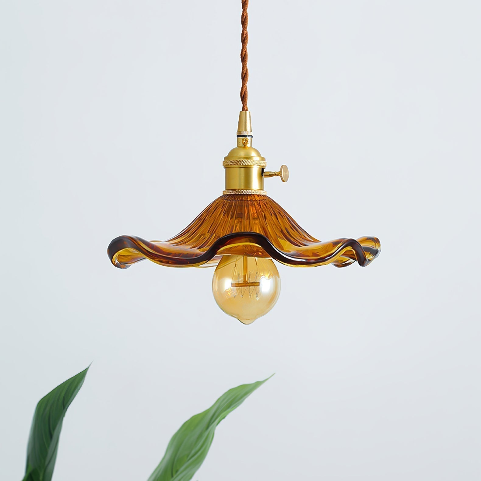 Art Nouveau Glass Hibiscus Flower Swag Pendant Light with Plug for Indoor Decor