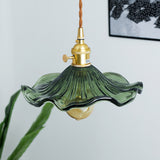 Art Nouveau Glass Hibiscus Flower Swag Pendant Light with Plug for Indoor Decor