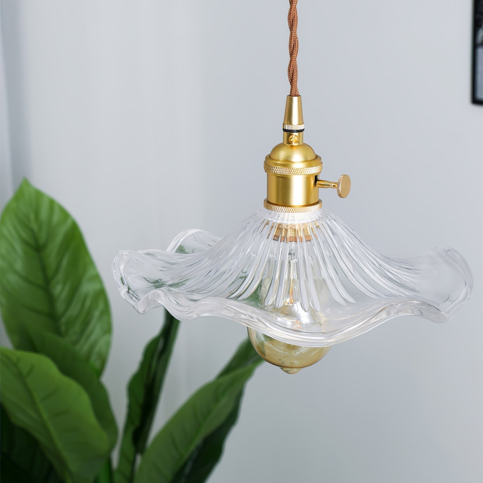 Art Nouveau Glass Hibiscus Flower Swag Pendant Light with Plug for Indoor Decor