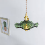 Art Nouveau Glass Hibiscus Flower Swag Pendant Light with Plug for Indoor Decor