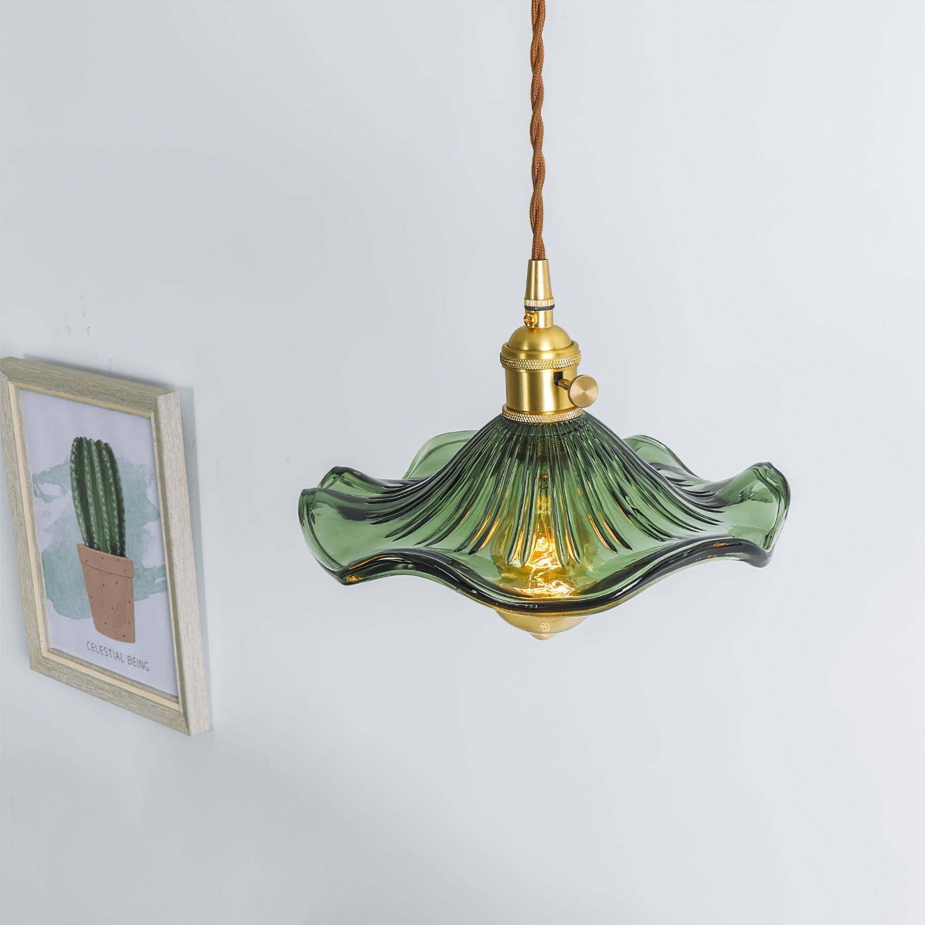 Art Nouveau Glass Hibiscus Flower Swag Pendant Light with Plug for Indoor Decor