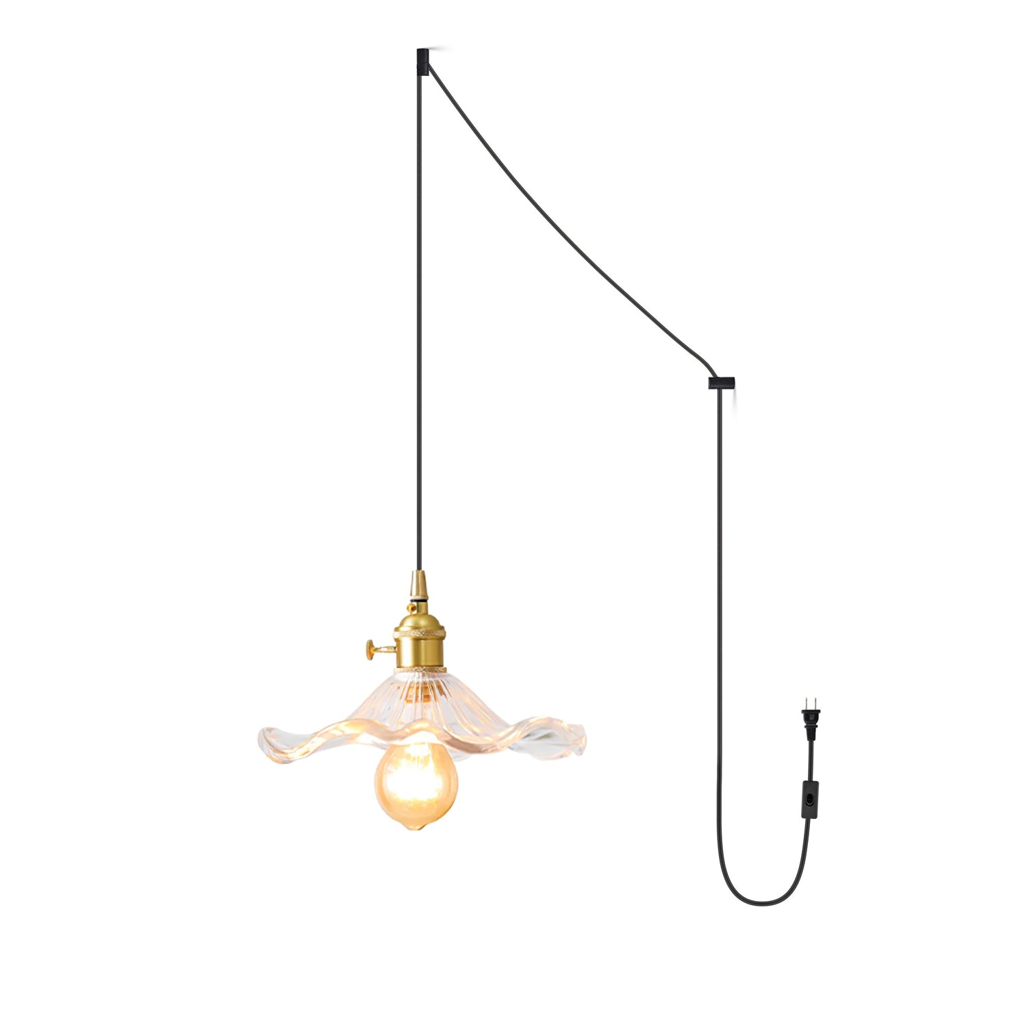 Art Nouveau Glass Hibiscus Flower Swag Pendant Light with Plug for Indoor Decor