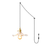 Art Nouveau Glass Hibiscus Flower Swag Pendant Light with Plug for Indoor Decor