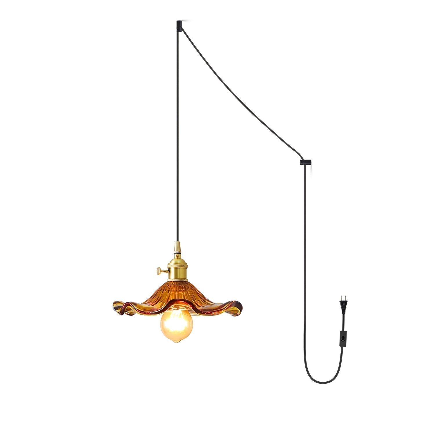 Art Nouveau Glass Hibiscus Flower Swag Pendant Light with Plug for Indoor Decor