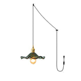 Art Nouveau Glass Hibiscus Flower Swag Pendant Light with Plug for Indoor Decor