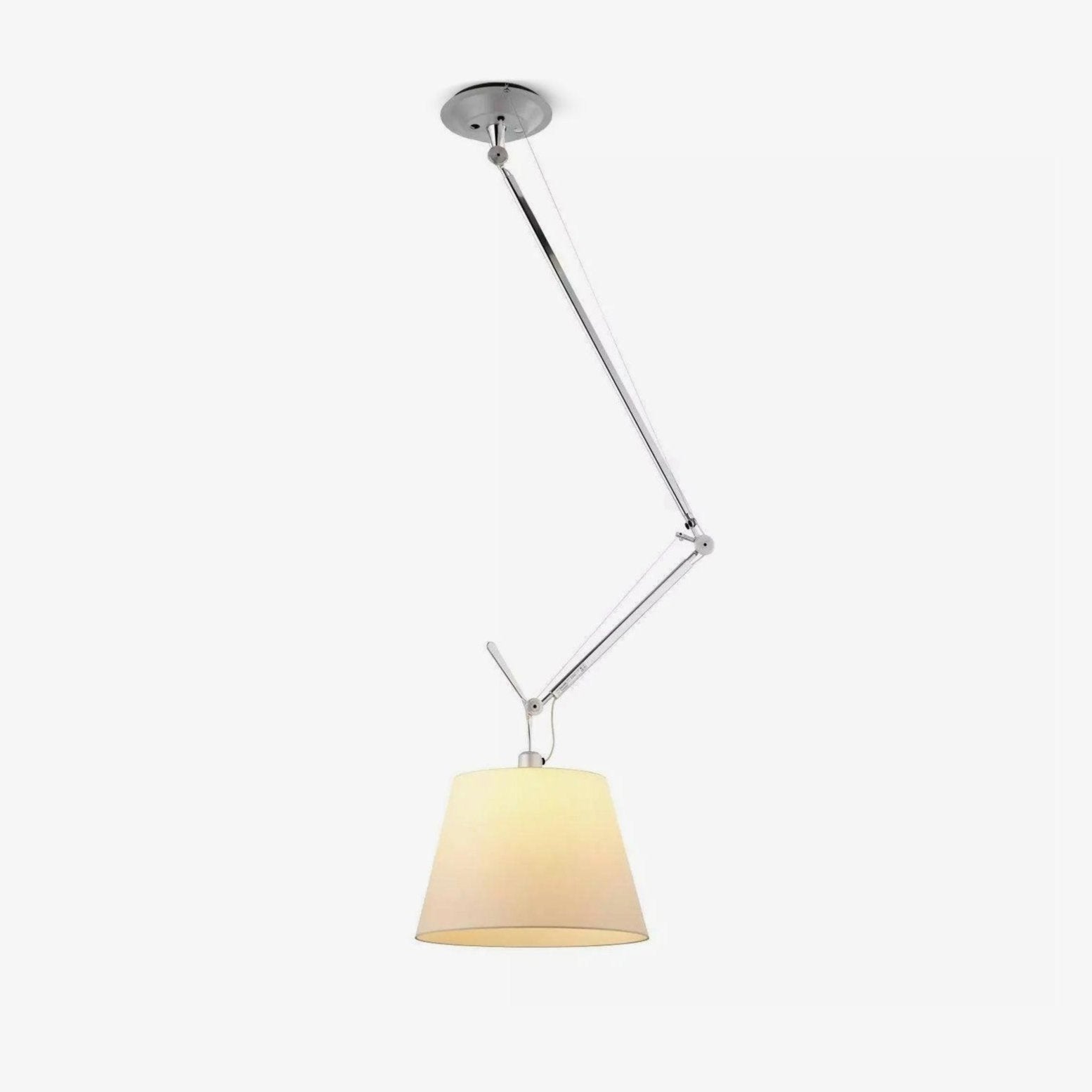 Articulated Arm Pendant Lighting Modern Rotatable Ceiling Drop Light with White Fabric Shade