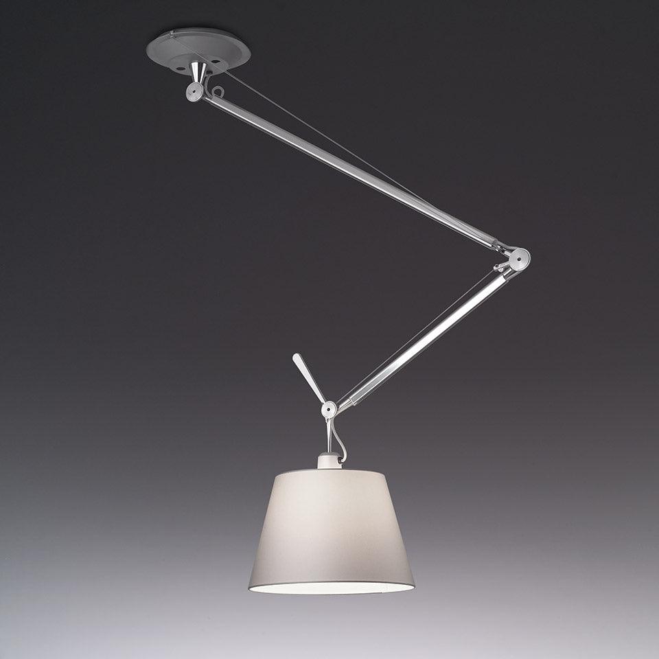 Articulated Arm Pendant Lighting Modern Rotatable Ceiling Drop Light with White Fabric Shade