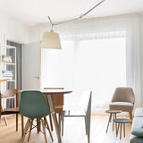 Articulated Arm Pendant Lighting Modern Rotatable Ceiling Drop Light with White Fabric Shade