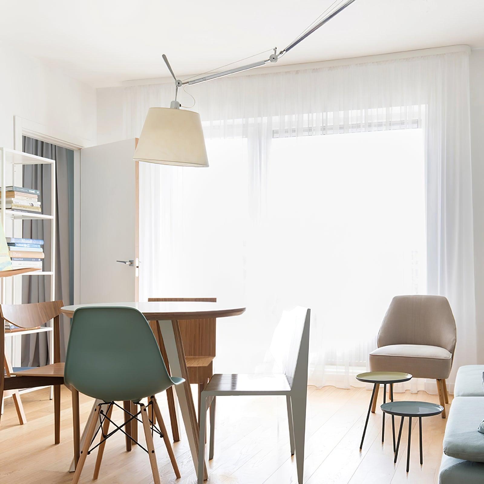 Articulated Arm Pendant Lighting Modern Rotatable Ceiling Drop Light with White Fabric Shade